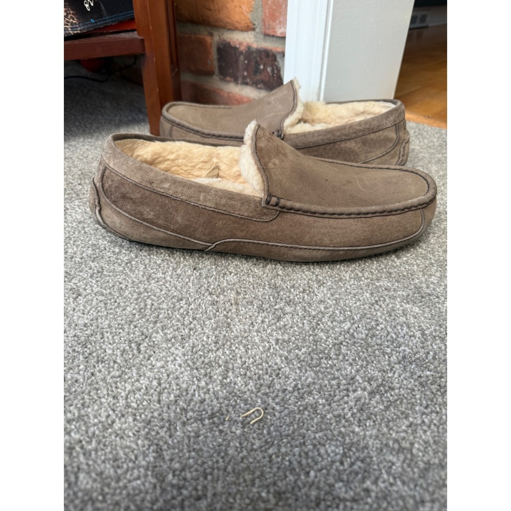 UGG MENS ASCOT Tan SUEDE SHERPA FUR LINED MOCCASIN LOAFER SLIPPERS US 13